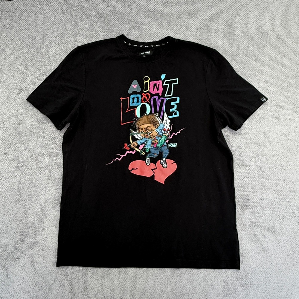 RS1NE T-Shirt Mens 2XL Black Ain't No Love Cupid Graphic Short Sleeve Tee